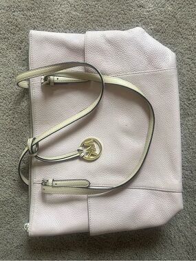 Michael Kors Pebbled Shoulder Tote in Pale Pink with Cream Straps